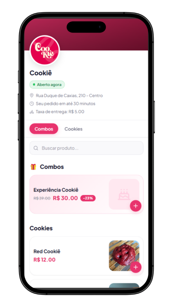 Cardápio online no app Yumi