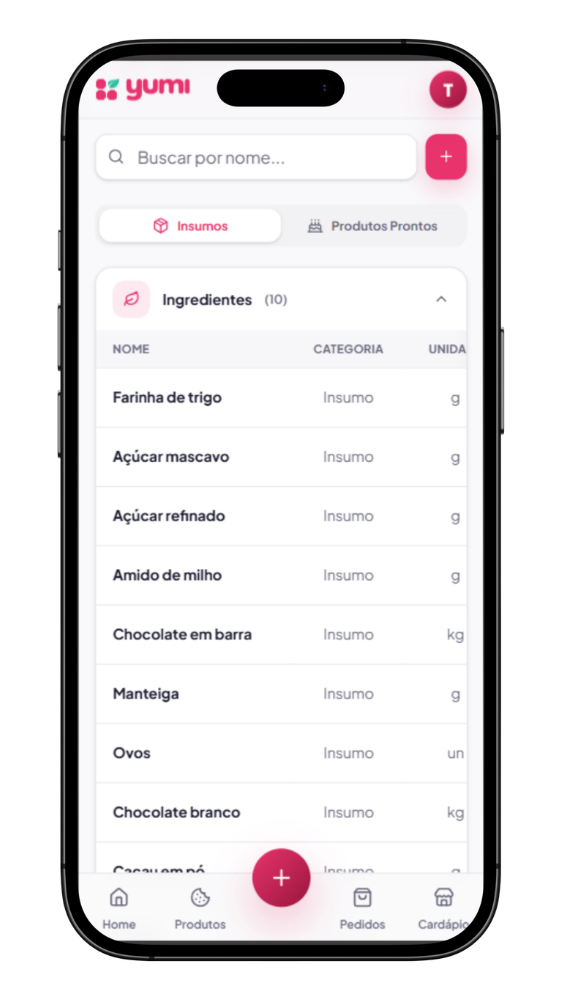 Controle de estoque no app Yumi